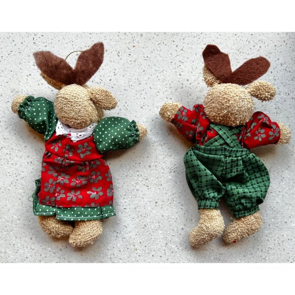 Handmade Christmas Reindeer Ornaments Set Of 2 With Festive Outfits & Red Noses - Picture 2 of 6